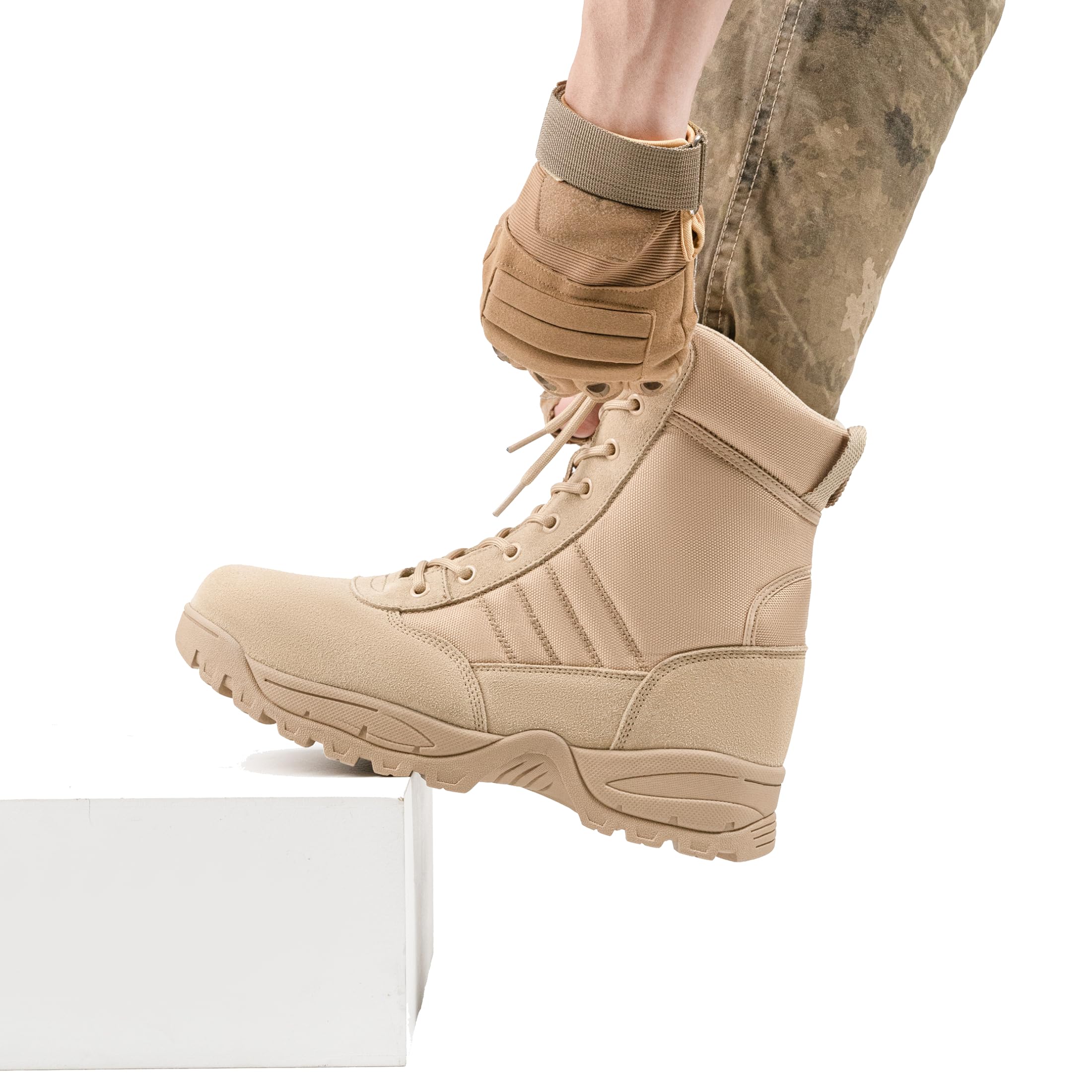 Men's Tactical Boots 8 Inch Side Zipper Military Combat Boots Leather Duty Work Boots for Men Police Motorcycle