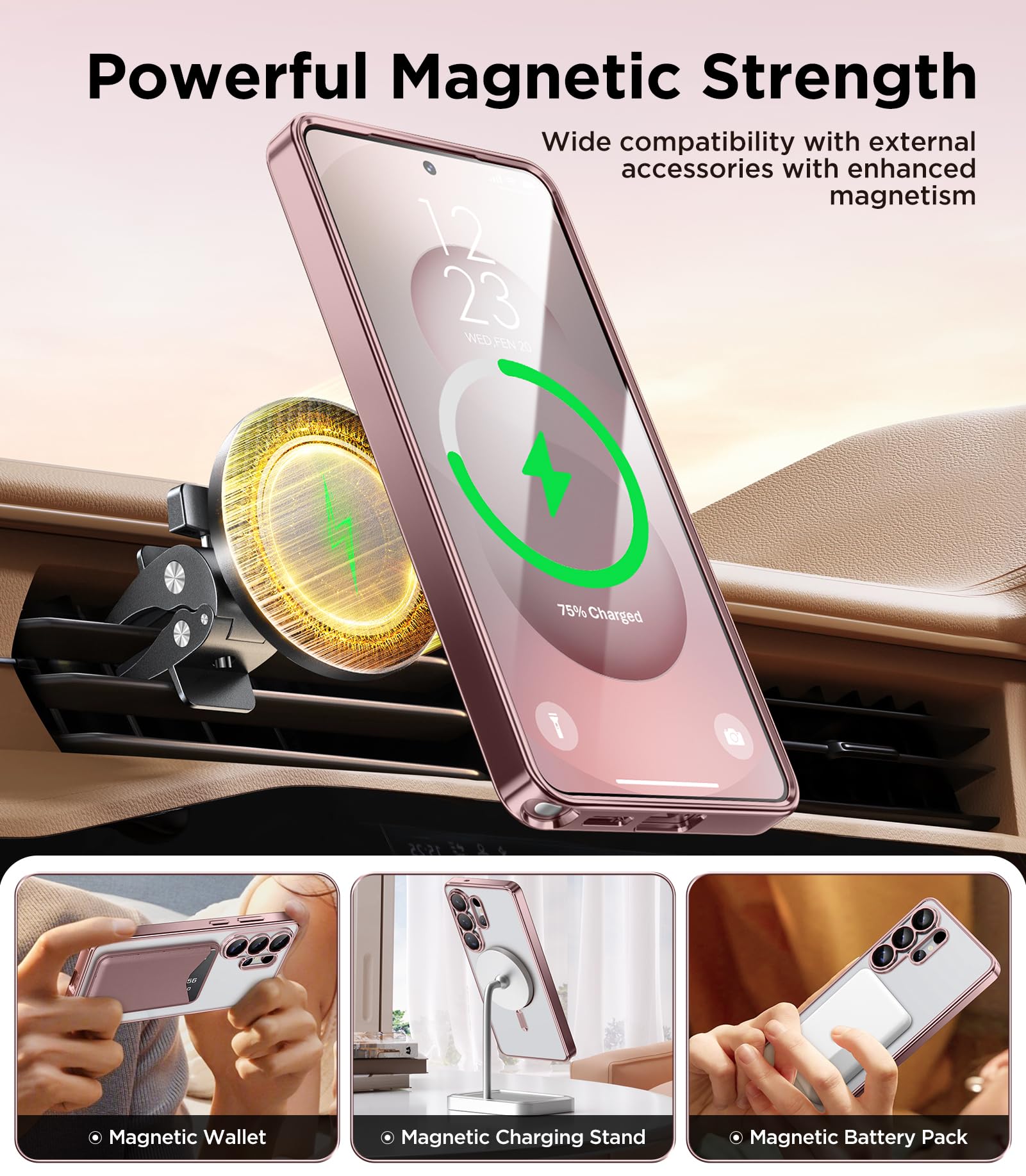 Magnetic Case Compatible with Samsung Galaxy S25 Ultra,Compatible with MagSafe,[Full Camera Protection][Screen Protector] Shockproof Plating Clear Phone Cover for Galaxy S25 Ultra(Black/Clear)