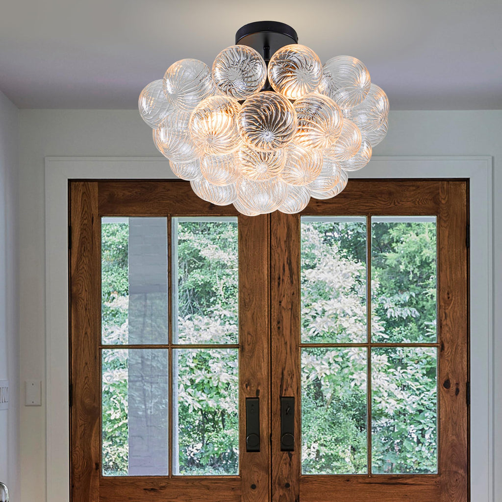 Longree Bubble Glass Ball Chandelier White 20" Dia Pendant Light | Swirled Glass Globe, for Dining Room Kitchen Bathroom Entry Bedroom