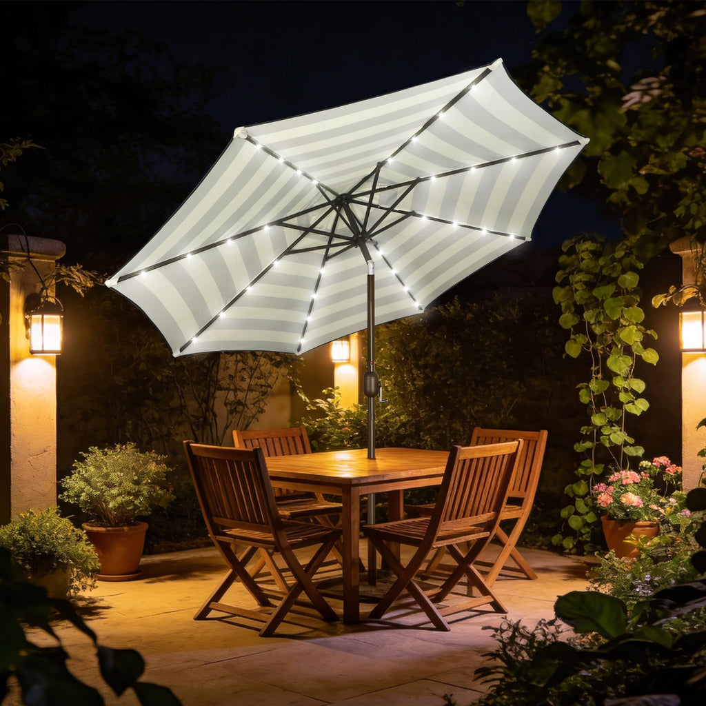 Blissun 9 ft Solar Umbrella, 32 LED Lighted Patio Umbrella, Table Market Umbrella, Outdoor Umbrella for Garden, Deck, Backyard, Pool and Beach (Light Blue)
