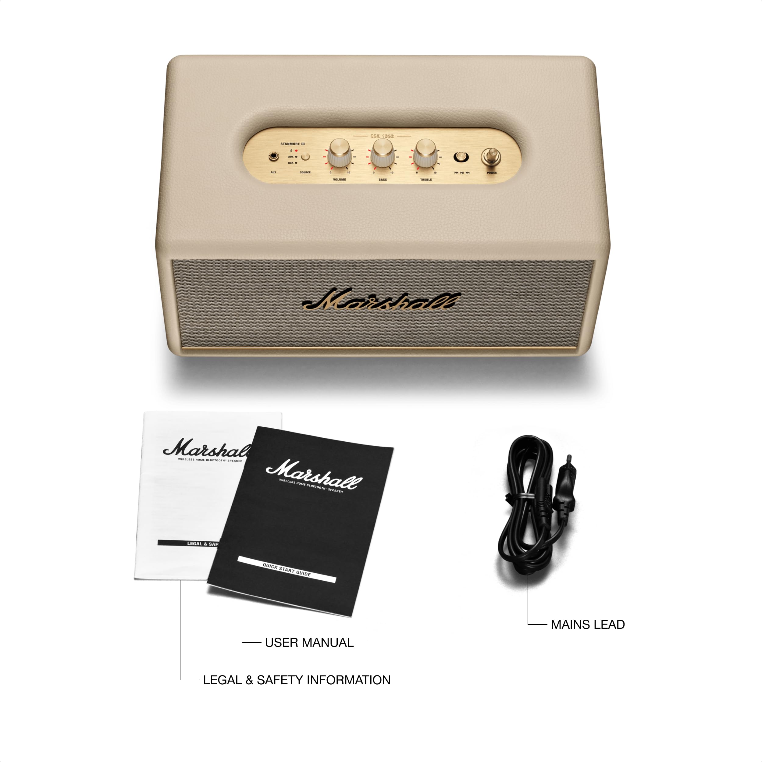 Marshall Stanmore III Bluetooth Home Speaker - Loud Stereo Sound with Bass and Treble Controls | Plug-in Powered | Record Player Compatible | RCA and 3.5mm Aux Inputs - Black