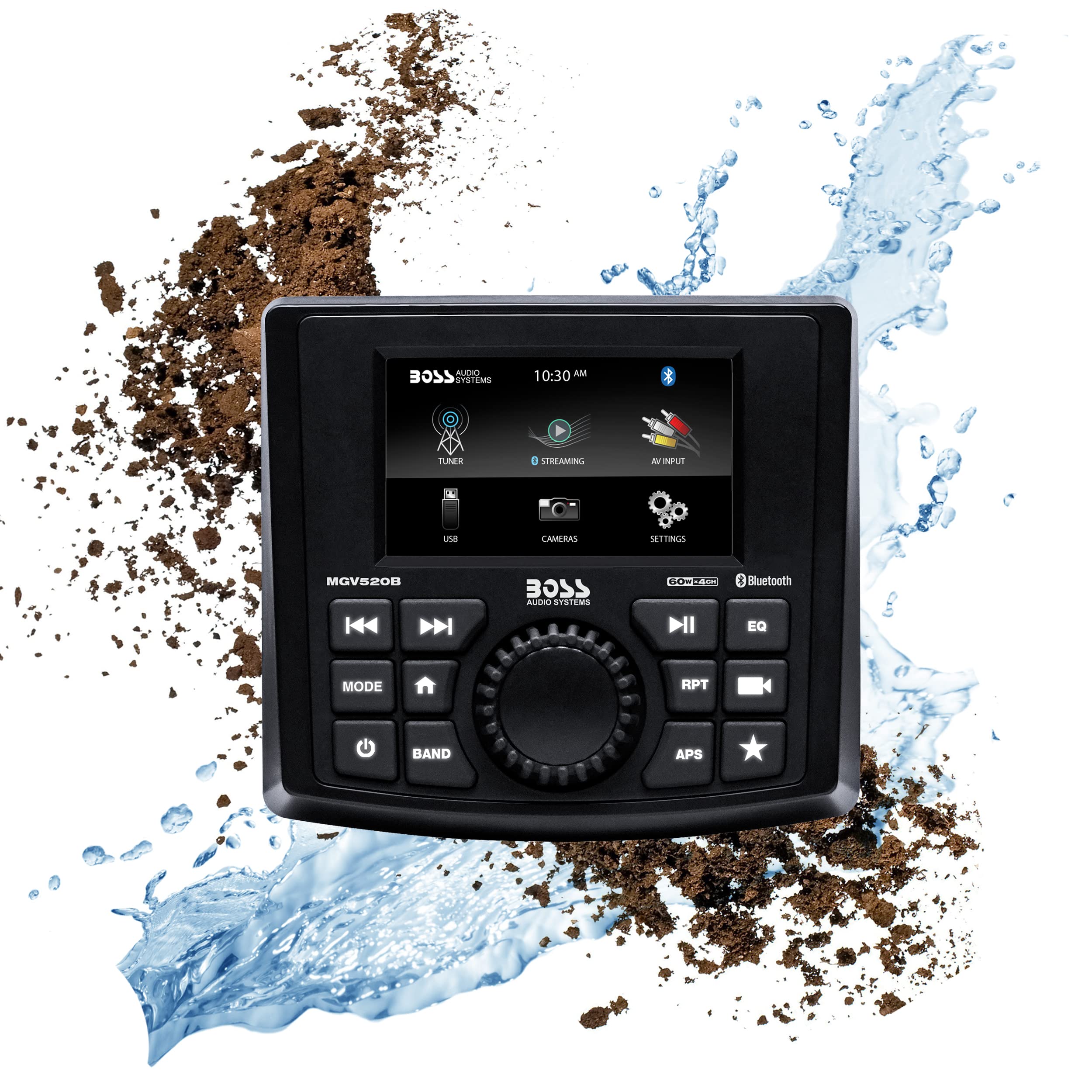 BOSS Audio Systems MGR250B Bluetooth Marine Radio Gauge Receiver, Built-In Amplifier, IPX6-Rated, USB Port + USB Charging