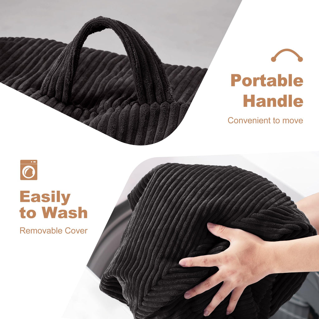 Homguava Bean Bag Chair,Teardrop Bean Bags Small Beanbag Chair with Memory Foam Filled and Ultra Soft Corduroy Cover for Living Room, Bedroom (Black 2FT)