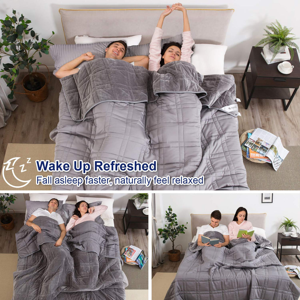 OMYSTYLE Reversible Weighted Blanket 48''x72'' 15lbs for Adults, Warm Short Plush and Cool Tencel Fabric Double-Sided Weighted Blanket for All Season Use - Carry Bag Included