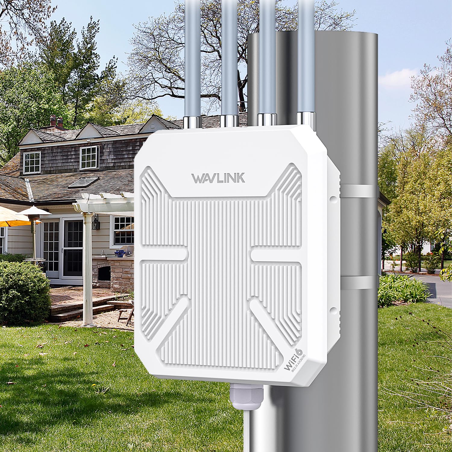 WAVLINK AX3000 Outdoor WiFi 6 Extender Long Range, Outdoor Wireless Access Point, Active PoE, 4x8dBi Antennas,Work with Starlink/Cameras/Router,IP67,Up to 256 Devices for Farm,Yard,RV