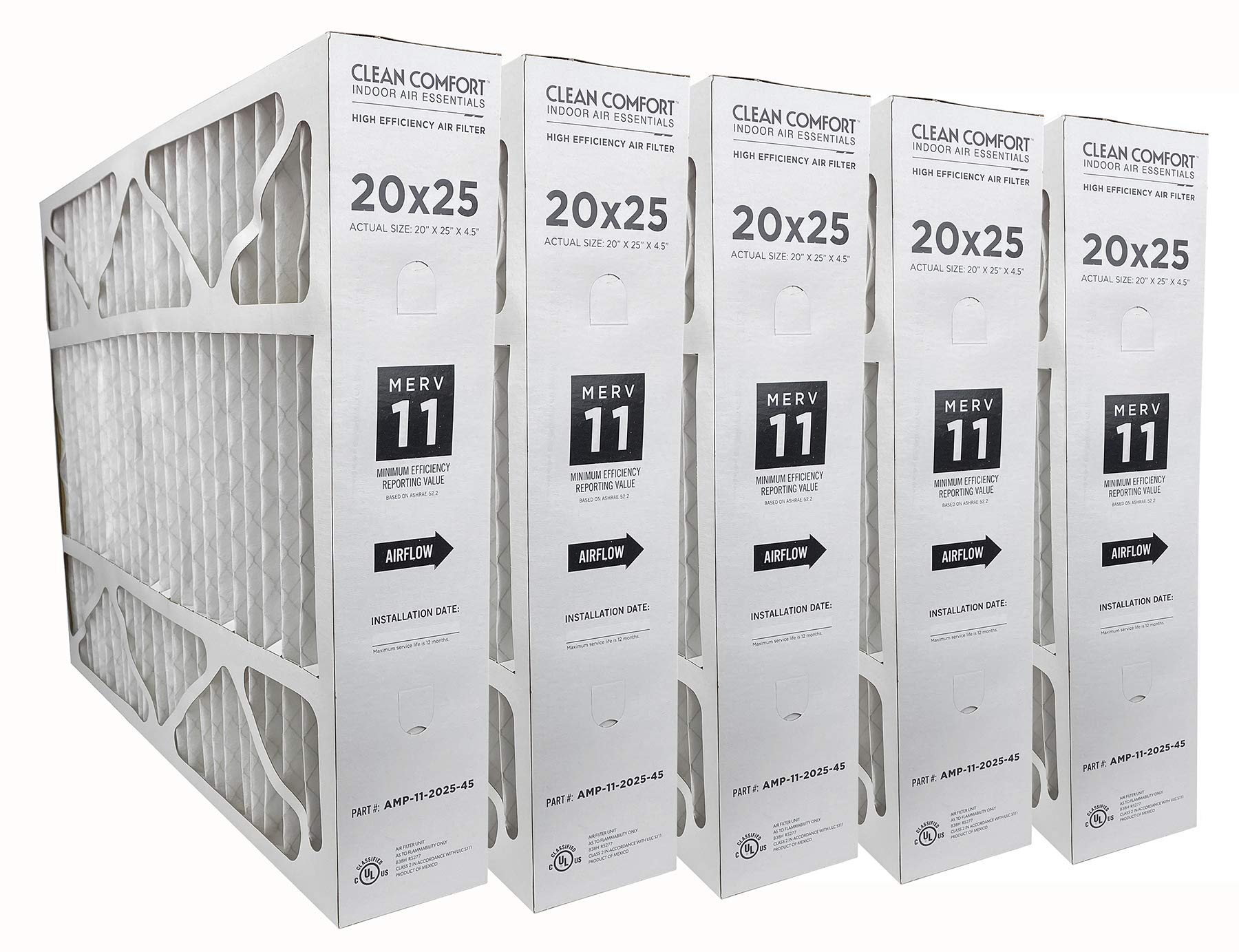 Clean Comfort AMP-11-2025-45 (2-Pack) - 20" x 25" x 4.5" Media Air Filter, MERV 11