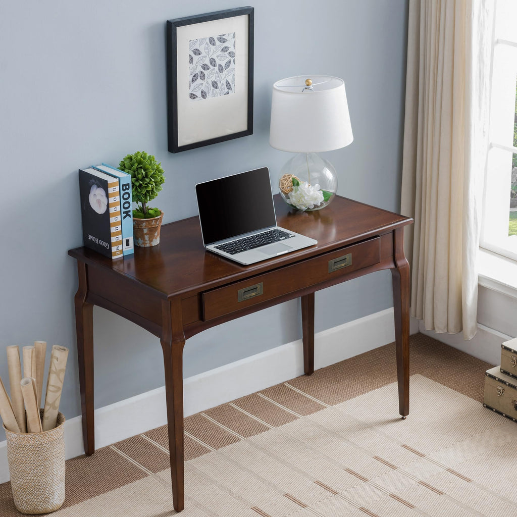 Leick Home Cottage White Turned leg Laptop Desk with Center Drawer, White