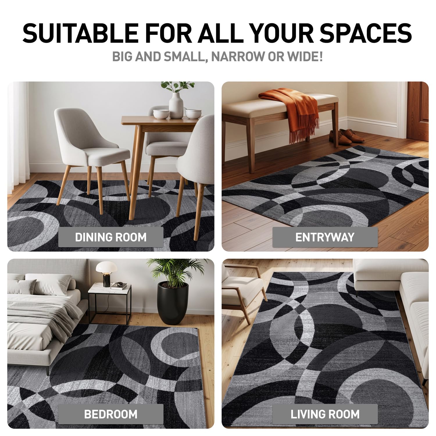 Rugshop Contemporary Modern Circles Abstract Area Rug 2' x 3' Blue