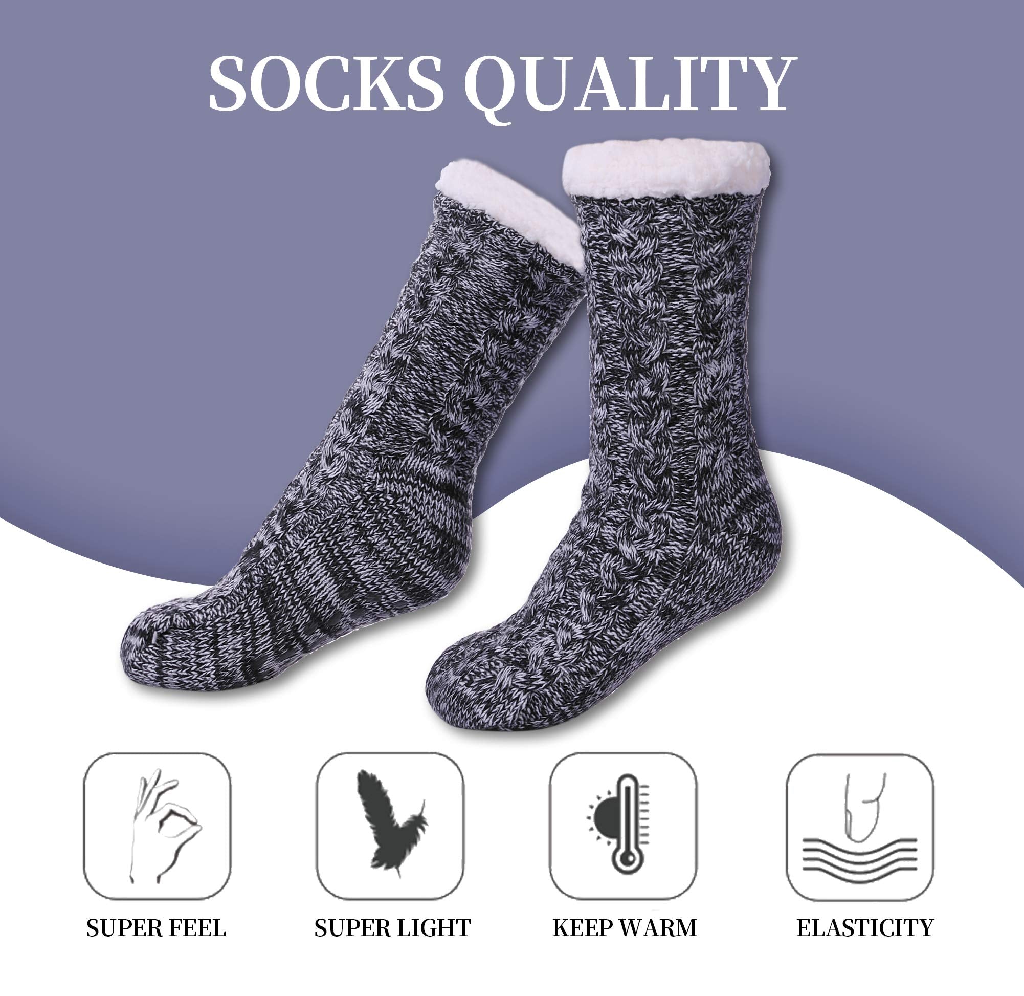 SDBING Women's Winter Super Soft Warm Cozy Fleece Lined Fuzzy Slipper Socks with Grippers