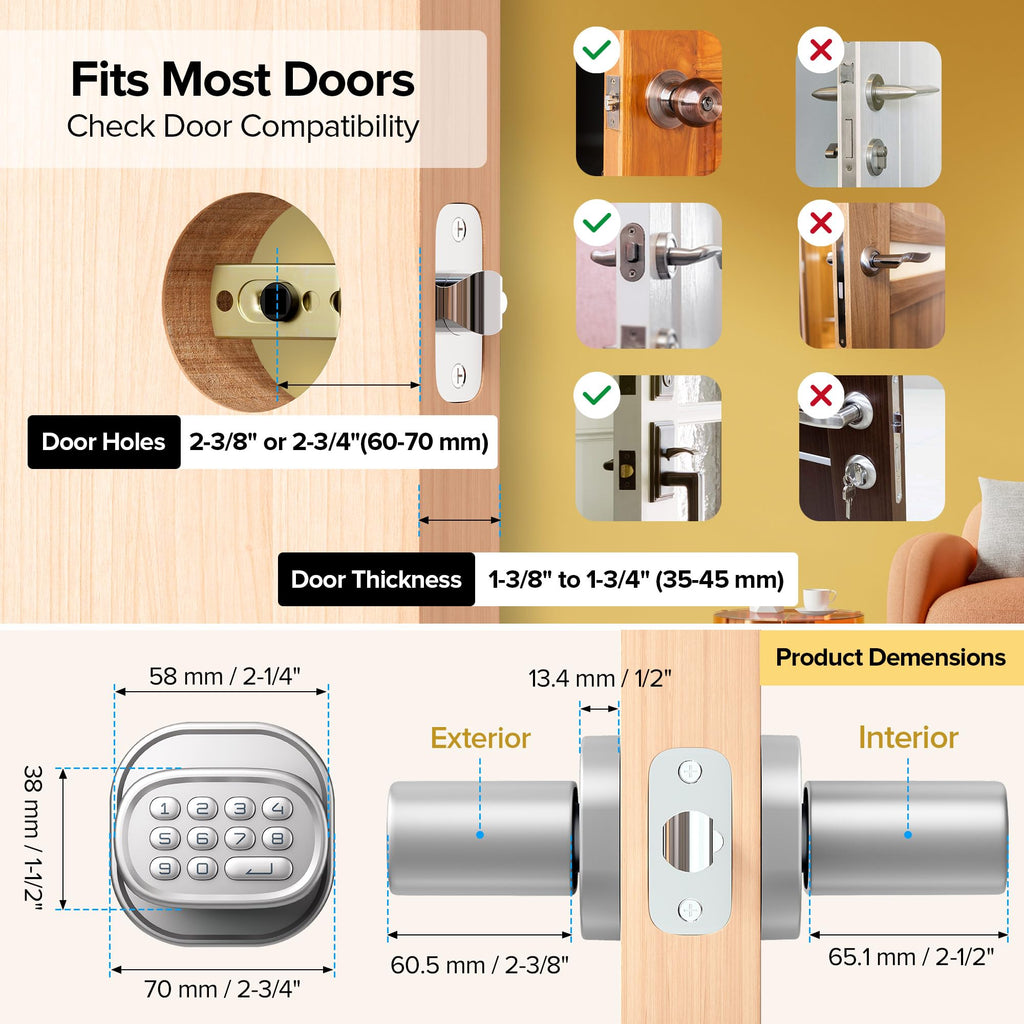 ThorBolt Fingerprint Door Lock with Keypad Door Knob, HomeKit Lock Over 𝗧𝗛𝗥𝗘𝗔𝗗, HomeKit Hub 𝗥𝗲𝗾𝘂𝗶𝗿𝗲𝗱, 𝗶𝗢𝗦 𝗢𝗡𝗟𝗬 Smart Lock for Interior Door, Bedroom, Office, MK1 Black