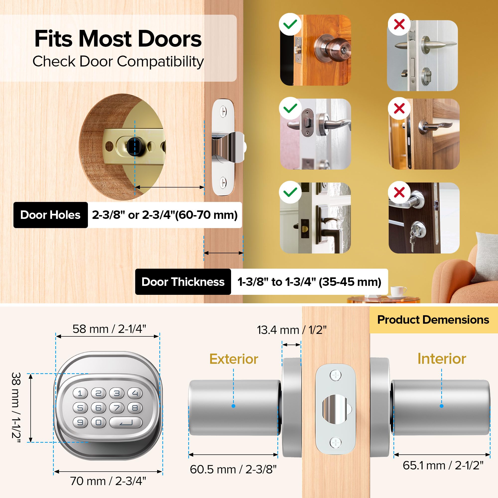 ThorBolt Fingerprint Door Lock with Keypad Door Knob, HomeKit Lock Over 𝗧𝗛𝗥𝗘𝗔𝗗, HomeKit Hub 𝗥𝗲𝗾𝘂𝗶𝗿𝗲𝗱, 𝗶𝗢𝗦 𝗢𝗡𝗟𝗬 Smart Lock for Interior Door, Bedroom, Office, MK1 Black
