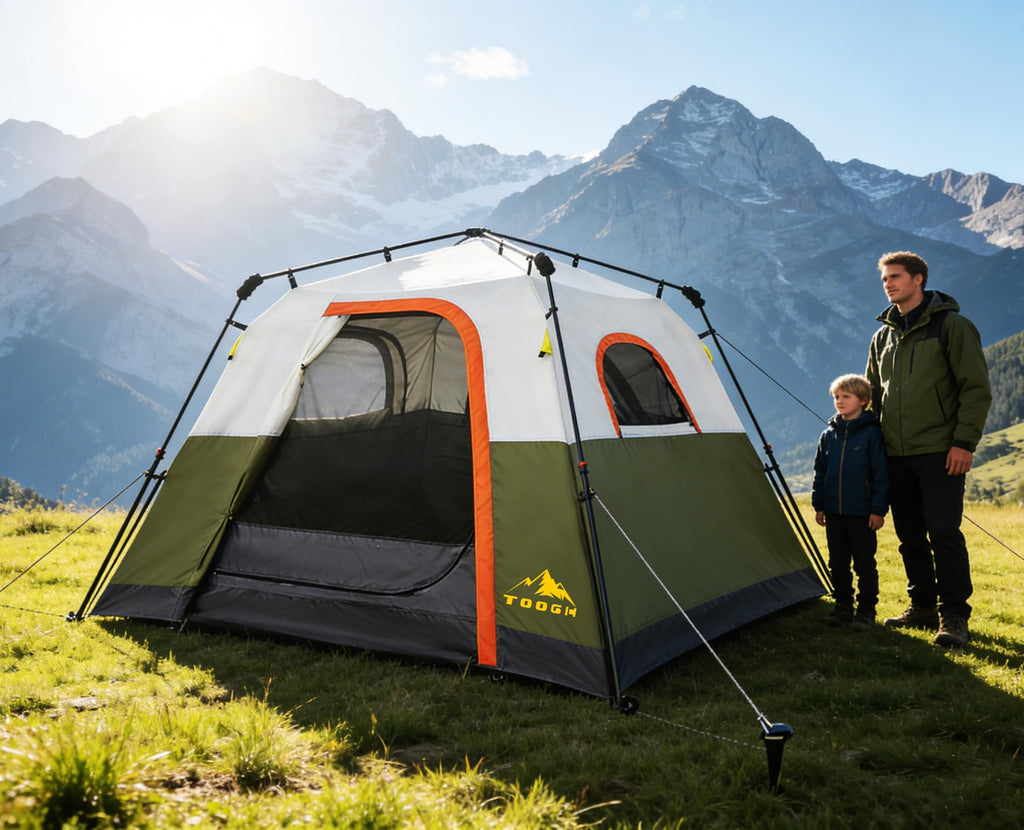 3/4 Person Camping Tent with 1 Door, 4 Windows, and Upgraded Ventilation– Instant Setup, Waterproof, 8'x 8'x 67''Oxford Fabric Floor Pop Up in 60 Seconds Includes Rainfly and Backpack