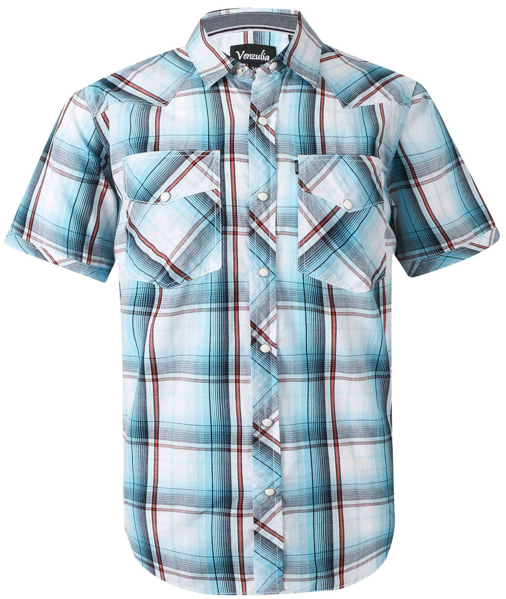 Men's Western Snap Casual Shirt Two Pocket Short Sleeve Shirt