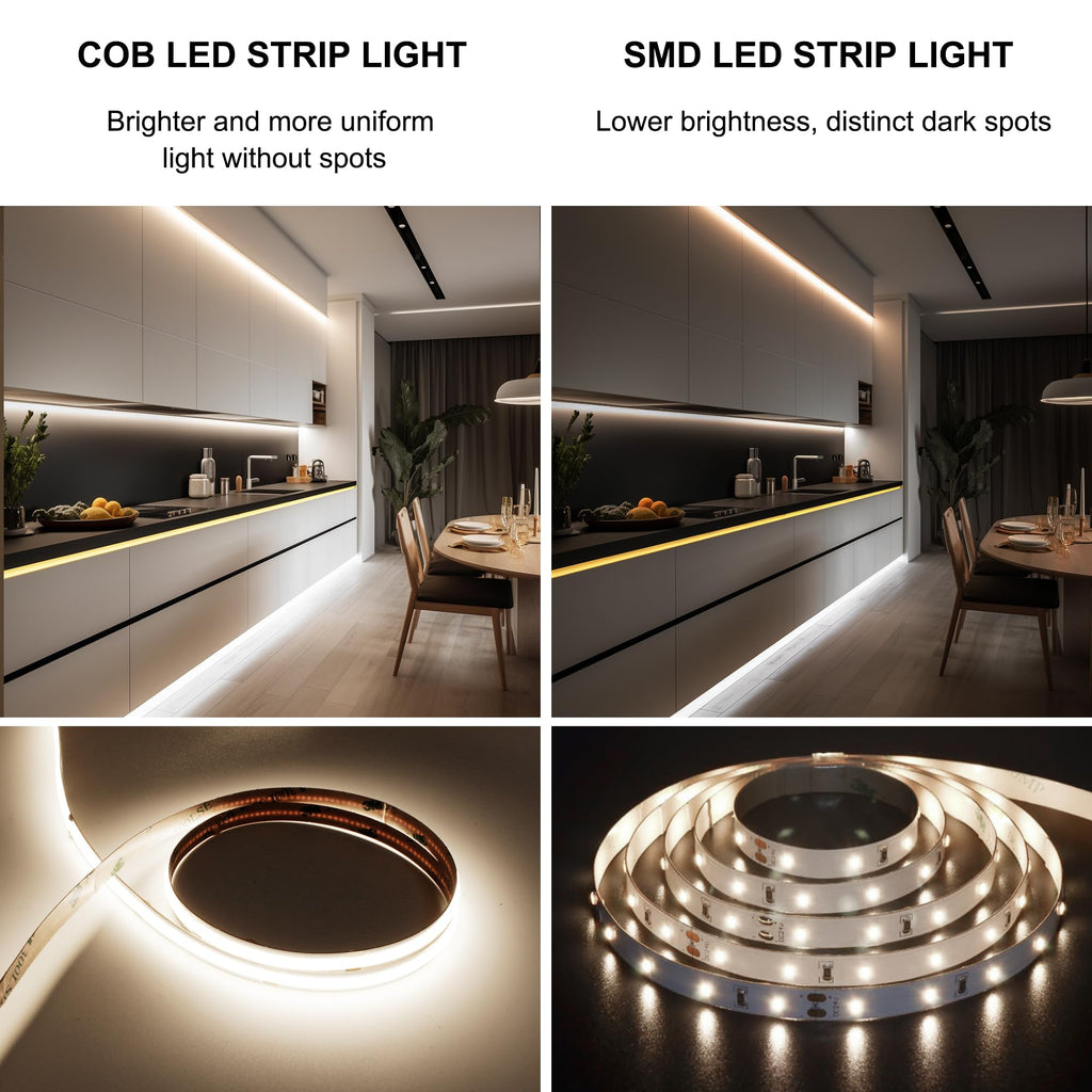 Pandery COB LED Strip,LED Strip Lights 3M/9.84ft,Touch Dimmable LED Strips,CRI90+,2700K Warm White cob led,960LEDs,24V LED Tape Lights,Indoor for Bedroom, Kitchen, TV, Mirror,Cabinet