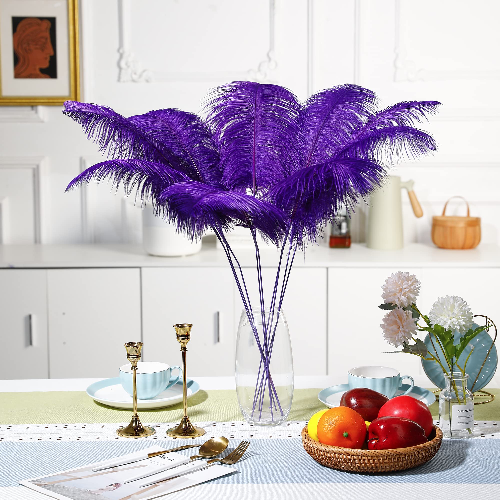 Ballinger Black Ostrich Feathers Bulk - Making Kit 12Pcs 16-18inch Large Ostrich Feathers for Floral Arrangement, Vase, Wedding Party Centerpieces and Halloween Home Decor