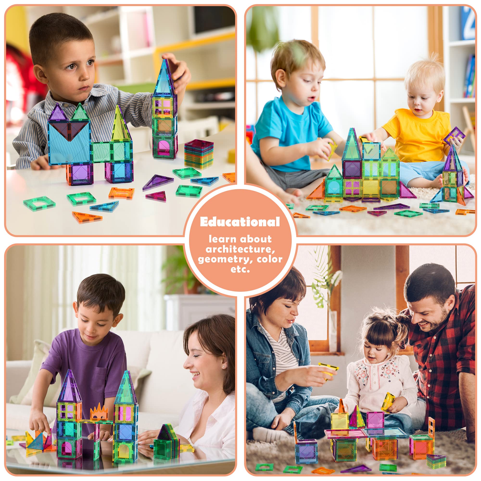 cossy 120Pcs Magnetic Tiles Magnetic 3D Building Blocks Set Educational Construction Toys for 3 4 5 6 7 8 Year Old Boy and Girl with Stronger Magnets, Educational Toys, Recreational, Conventional