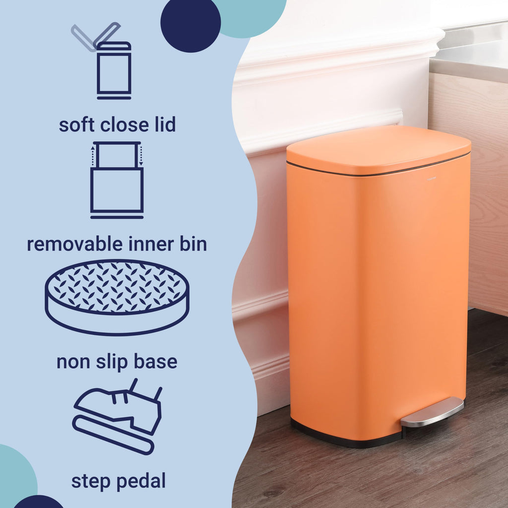 happimess HPM1006B Connor Rectangular 13-Gallon Trash Can with Soft-Close Lid and Free Mini Trash Can, Fingerprint Resistant, Modern, Minimalistic for Home, Kitchen, Office, Bathroom, Black