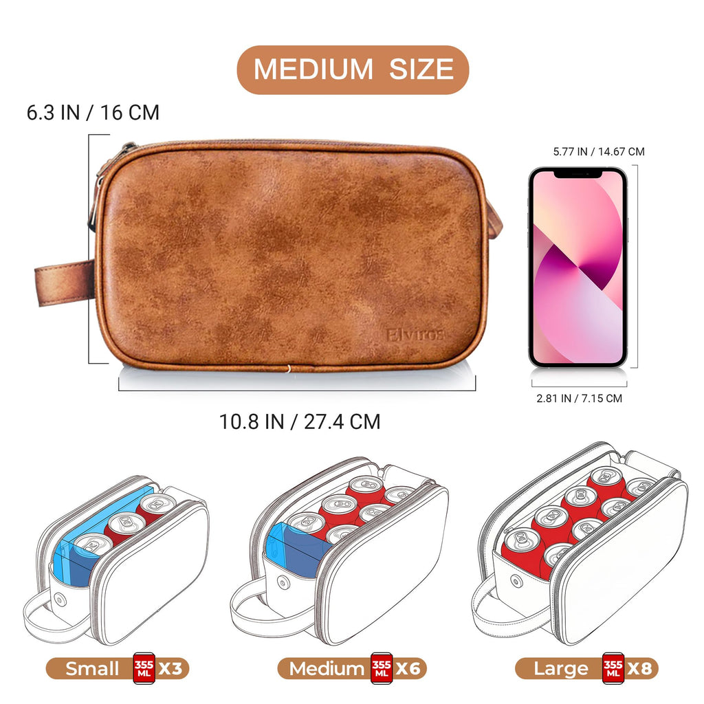 Elviros Travel Toiletry Bag for Men, Shaving Dopp Kit Water-resistant Bathroom Small Toiletries Organizer PU Leather Cosmetic Bags