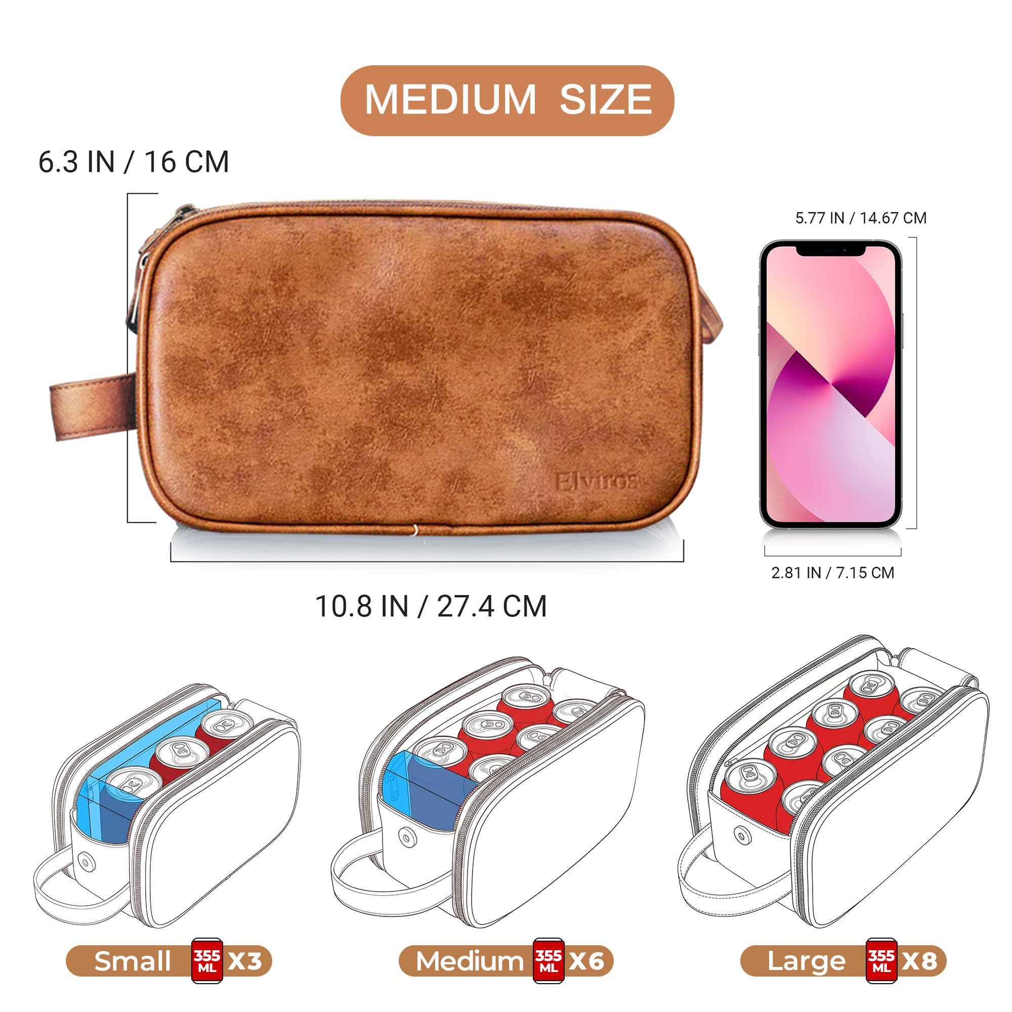 Elviros Travel Toiletry Bag for Men, Shaving Dopp Kit Water-resistant Bathroom Small Toiletries Organizer PU Leather Cosmetic Bags