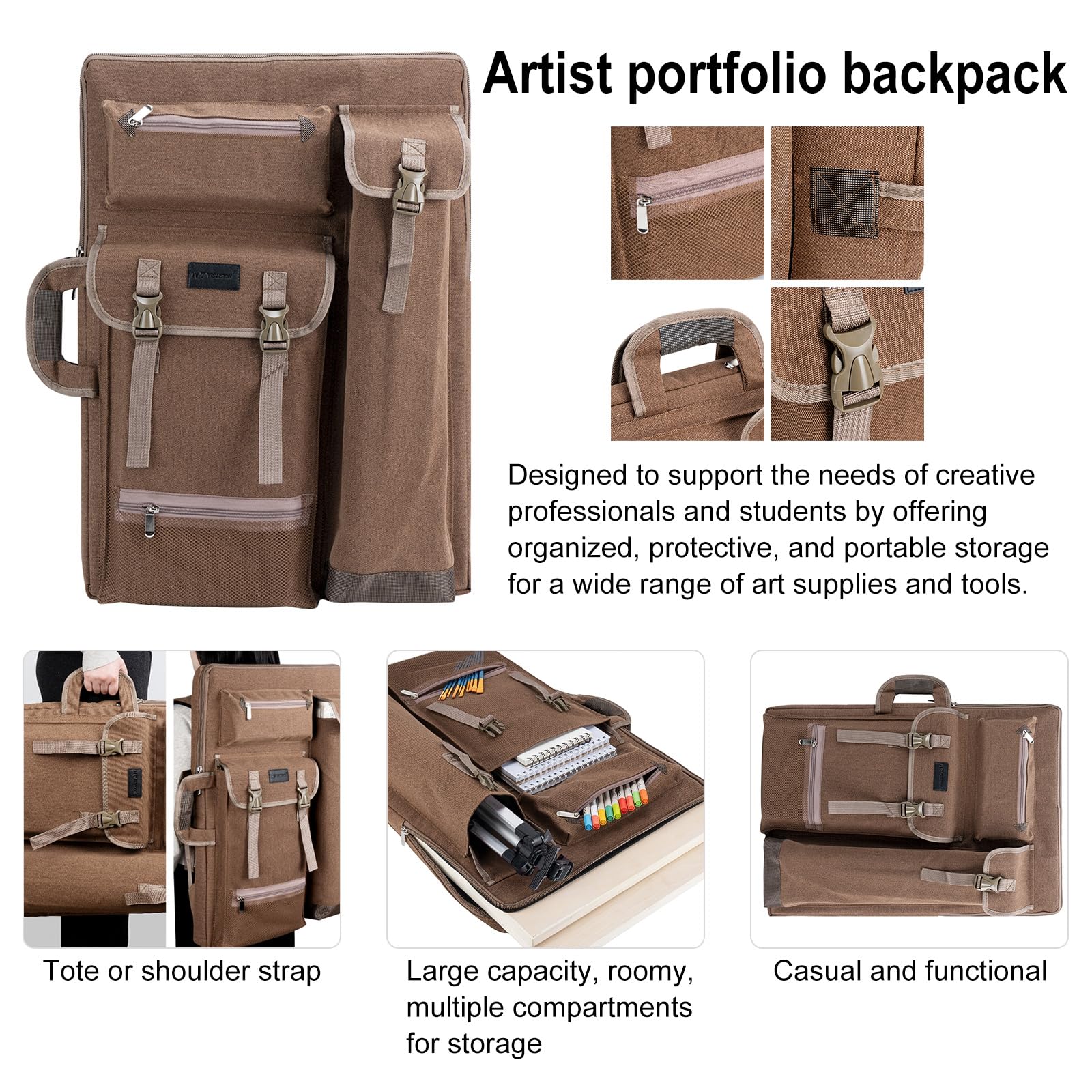 TRANSON Art Portfolio Case Artist Backpack Canvas Bag Large 26” x 19.5”