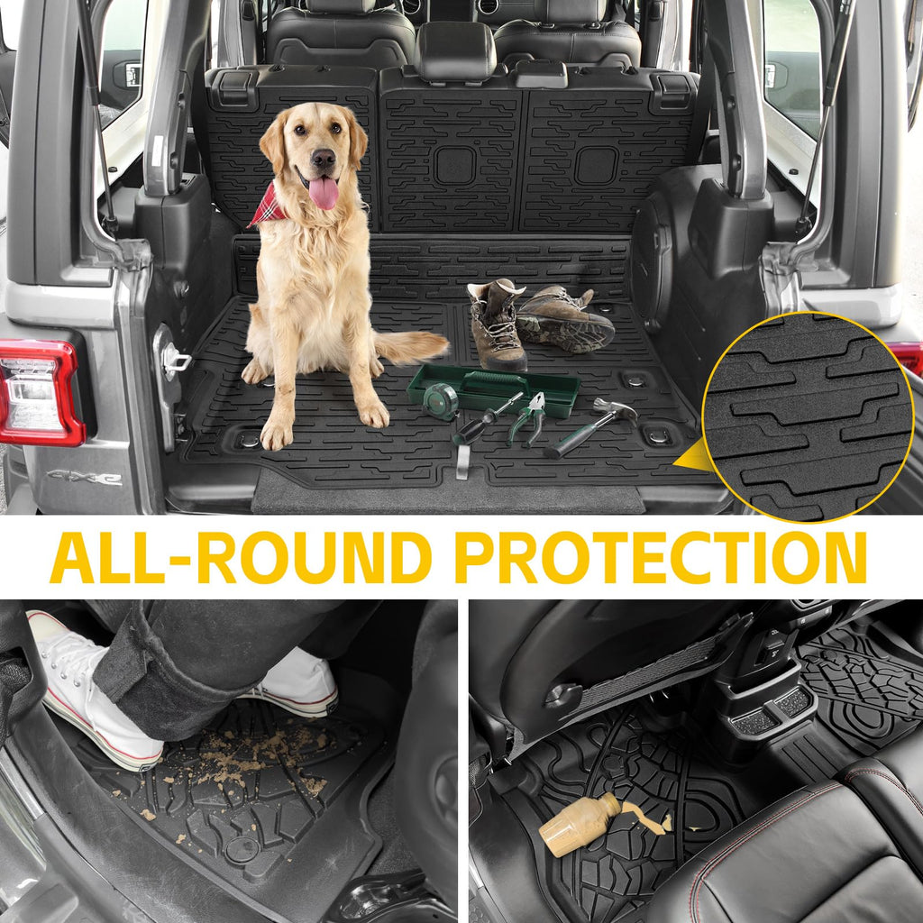 Cargo Mats for 2018-2025 Jeep Wrangler JL Unlimited 4X4 Trunk Mat with Backrest Liner, All Weather TPE Protector Rear Back Seat Mats for 18-25 Wrangler JL 4X4 4 Door Accessories