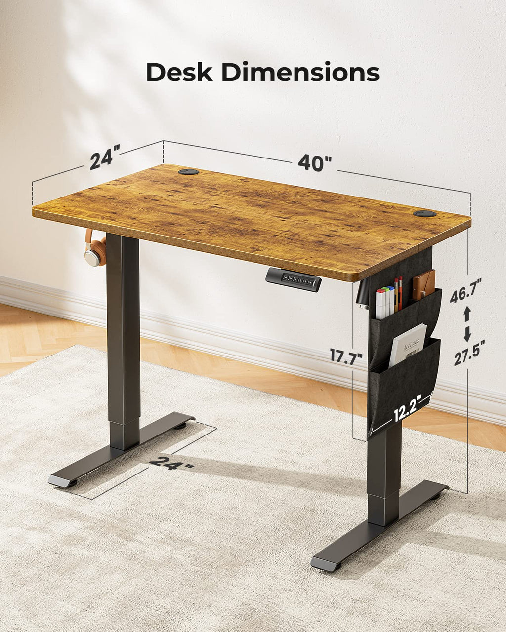 Marsail Standing Desk,Home Office Adjustable Heights Desk,Stand Up Desk,63x24 Inches Desktop Sit Stand Gaming Computer Desk for Study,Writing with 4 Memory Presets,Headphone Hook,Cable Organizer