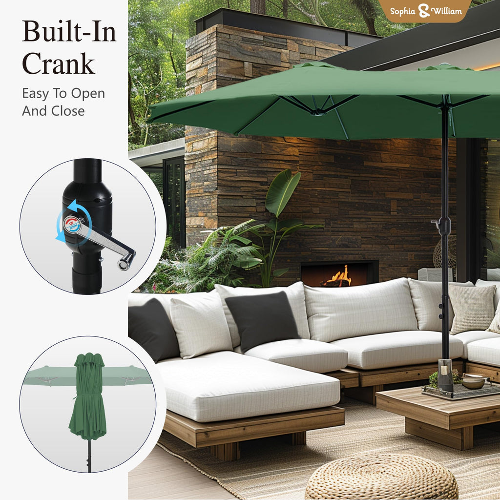 Sophia & William 15 ft Extra Large Patio Umbrella with Base Included, Rectangular Outdoor Umbrella Heavy Duty, Market Umbrella Double-sided Fade Resistant for Pool Garden Backyard, Beige