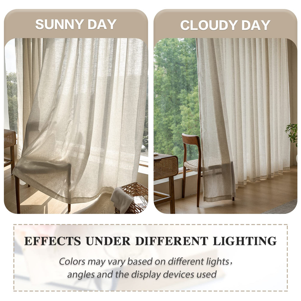MAIHER Linen Textured Pleated Curtains 63 Inches Long for Living Room, Light Filtering Pinch Pleat Semi Sheer Drapes Curtains with Tieback and Hooks, Natural Linen (1 Panel, 54" W x 63" L)