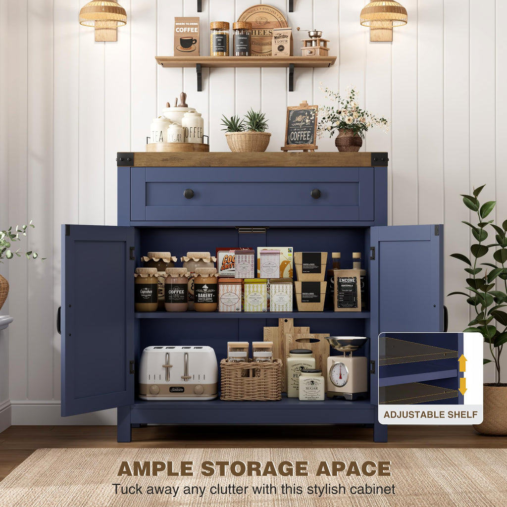 HOSTACK Coffee Bar Cabinet, Kitchen Storage Cabinet, Modern Farmhouse Buffet Sideboard with Drawer and Adjustable Shelf, Barn Door Accent Cabinets for Kitchen, Dining Room, Entryway, Ash Grey