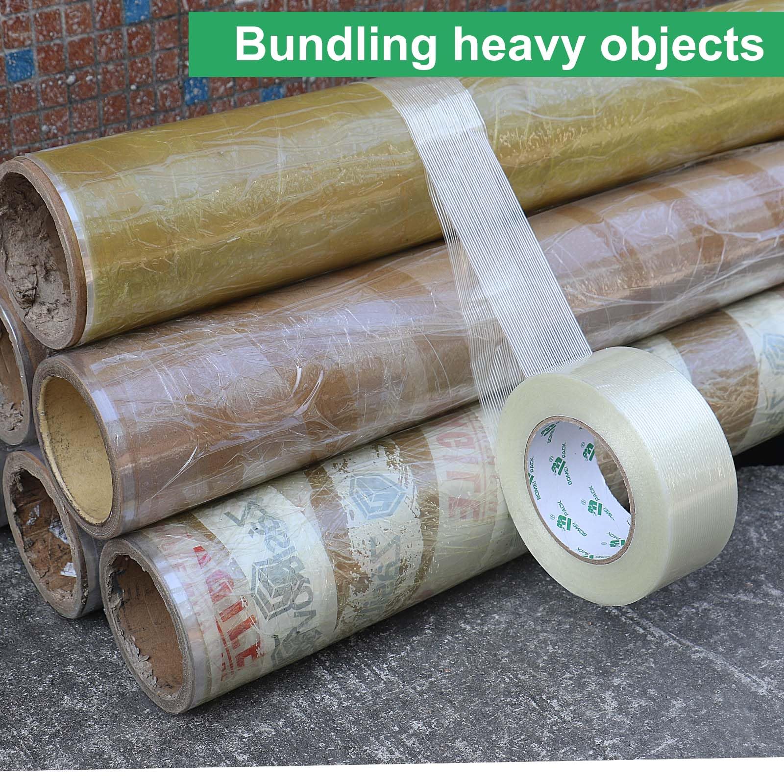 BOMEI PACK Wide Strapping Tape, 4Inch Heavy Duty Reinforced Packing Tape, Fiberglass Filament 60yds 5.5Mil