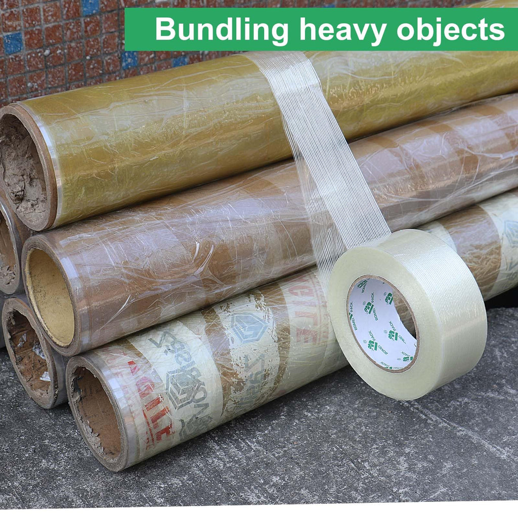 BOMEI PACK Wide Strapping Tape, 4Inch Heavy Duty Reinforced Packing Tape, Fiberglass Filament 60yds 5.5Mil