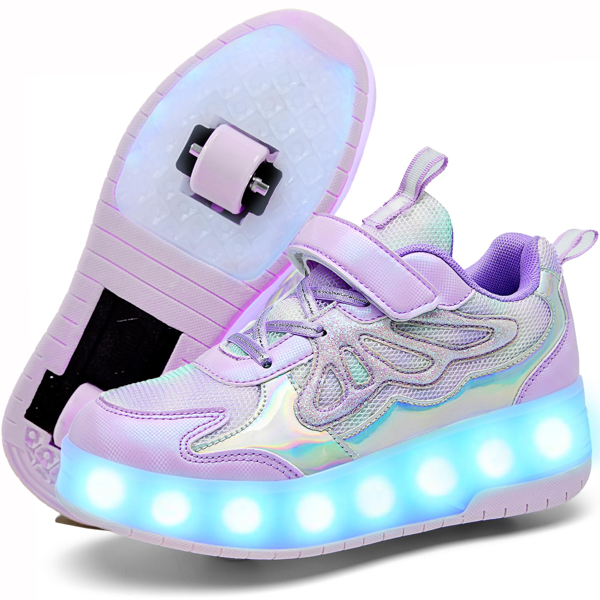 Nsasy Kids Roller Shoes Boy Girl Sneakers with Wheels Become Sport Sneaker with Led for Christmas Birthday Children Show Gift