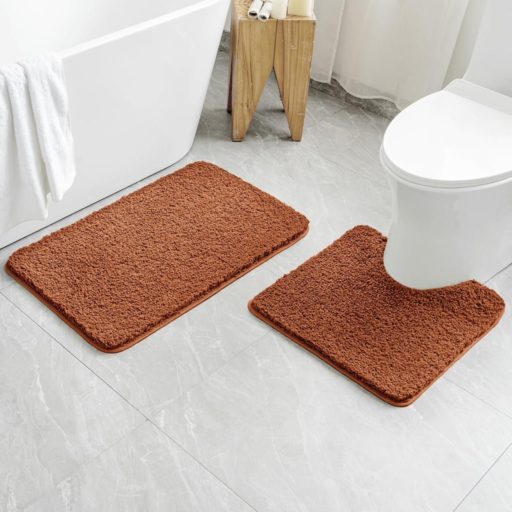MIULEE Black Bathroom Rugs Set 2 Piece, Small Soft Absorbent Microfiber Bath Mat Set, Non Slip Quick Dry Machine Washable Plush Shaggy Bath Rugs for Bathroom Floor, Tub and Shower, 16x24 inches