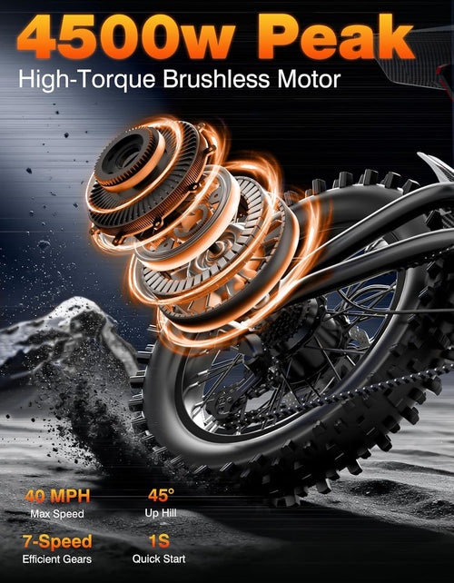 ASKGO Electric Dirt Bike, 4500W Peak Motor, 65KM/H Fast Electric Bike, 48V 25Ah Battery,160KM, Hydraulic Brakes, Full Suspension, 7-Speed Gear, 5 PAS Mode, 16" Off-Road E-Bike for Adults & Teens