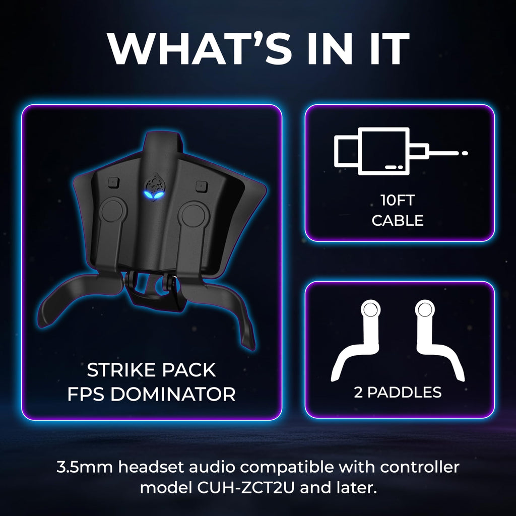 Collective Minds Strike Pack FPS Dominator for PS4 | Wired Controller MOD Kit with 2 Remappable Paddles | Built-In Mods, On-the-Fly Mapping & Lag-Free Gaming | DualShock 4 Compatible