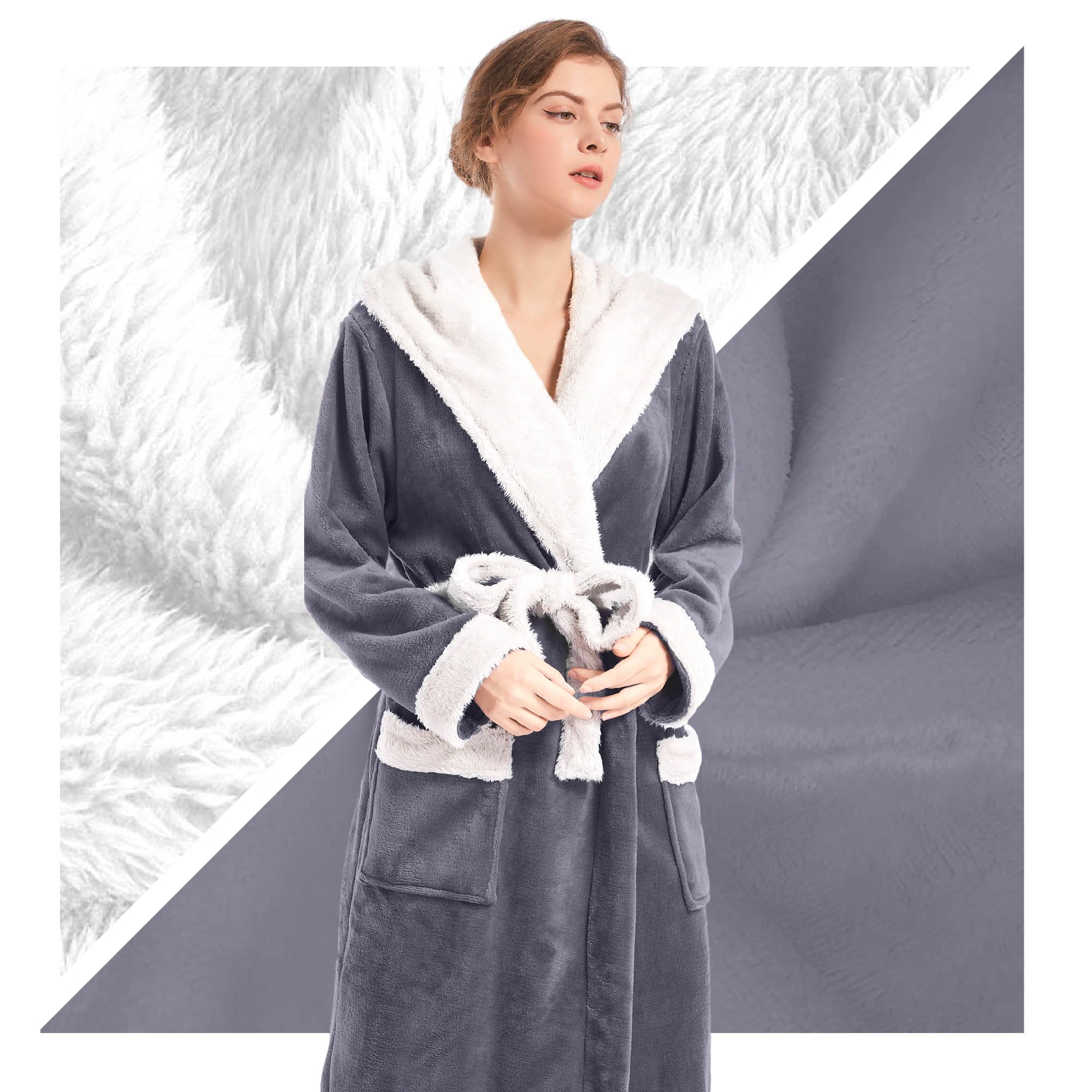 Inner Wish Women Hooded Plush Robe, Fleece Highly Absorbent Cozy Warm Bathrobe