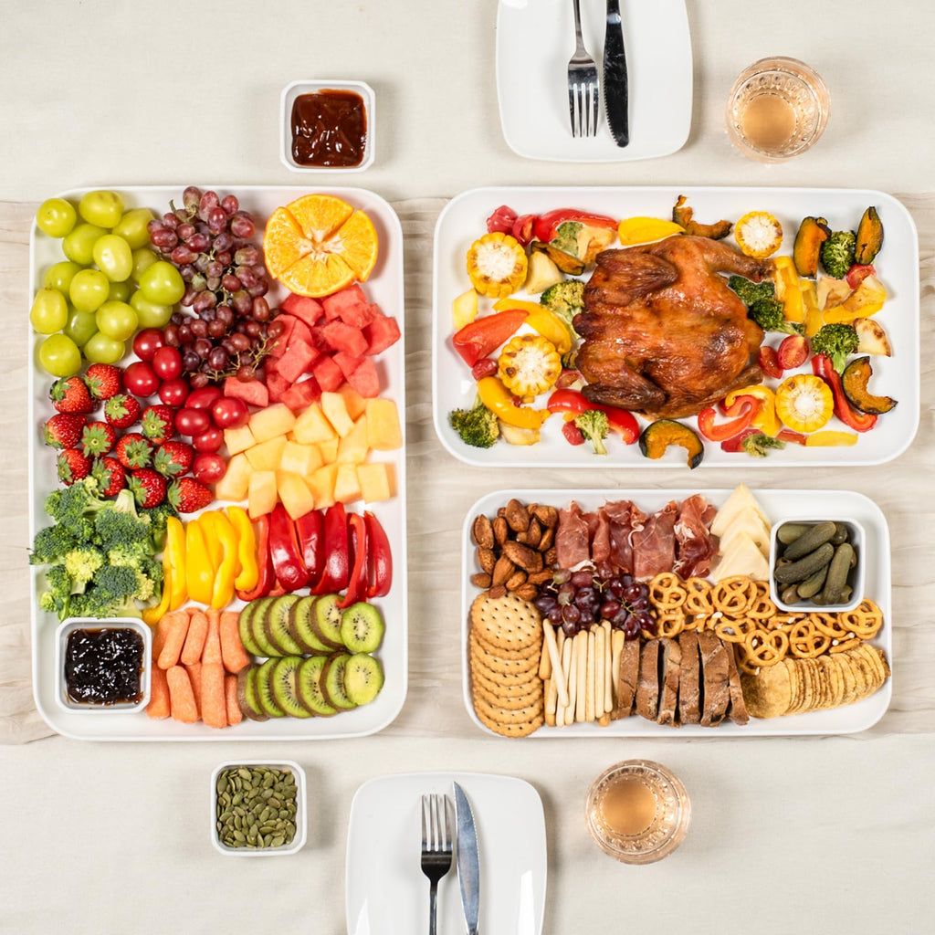 DELLING Large Serving Platter Set of 3, 16/14/12 Inch Porcelain Serving Trays for Party - Black Ceramic Rectangular Platters for Entertaining,Platter for Thanksgiving Christmas, Dishwasher Oven Safe