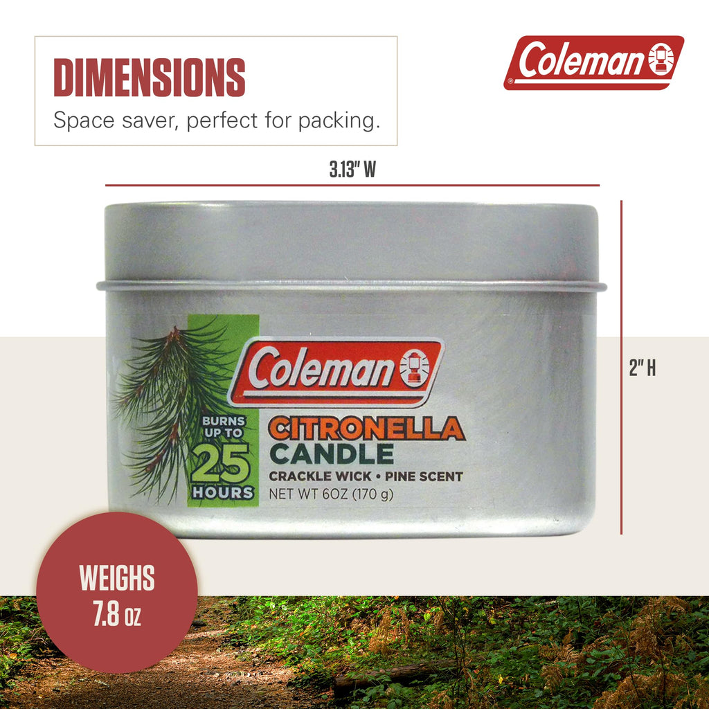 Coleman Pine Scent Citronella Candle with Wooden Crackle Wick - 6 oz