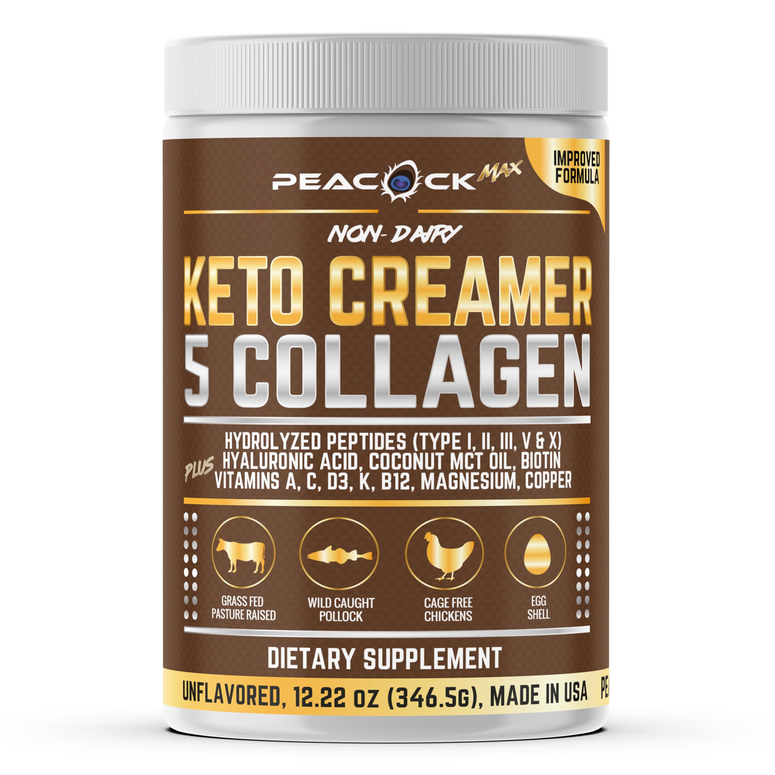 Collagen Keto Coffee Creamer Powder 12.2 oz - Hydrolyzed Collagen Peptides with Coconut MCT Oil, B12, Magnesium, Unflavored Protein Powder, Sugar Free Coffee Creamer for Smoothies & Baking