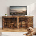 HOOBRO Dog Crate Furniture for 2 Dogs, 63" Large Double Dog Crate Furniture with Divider, Wooden Indoor Kennel TV Stand for Medium Large Dogs, Rustic Brown BF55GW03