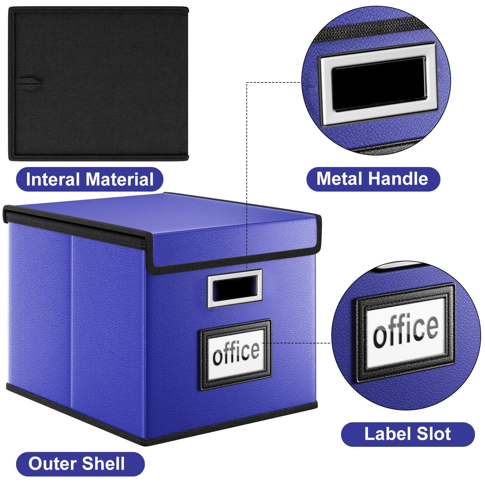File Organizer Box with Lid, Collapsible Faux Leather Hanging File Folder Box Organizer with Plastic Slides, Decorative Home/Office Filing System Boxes for File and Folders Storage