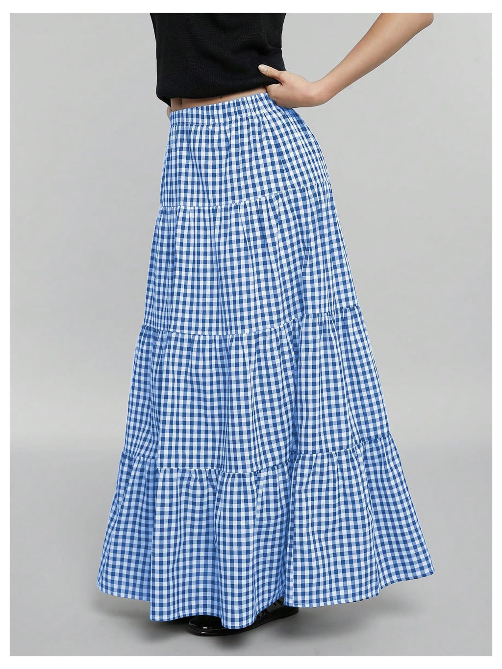 MakeMeChic Women's Plaid Maxi Skirts A Line Ruffle Tiered Layer Y2K Flowy Casual Long Skirts