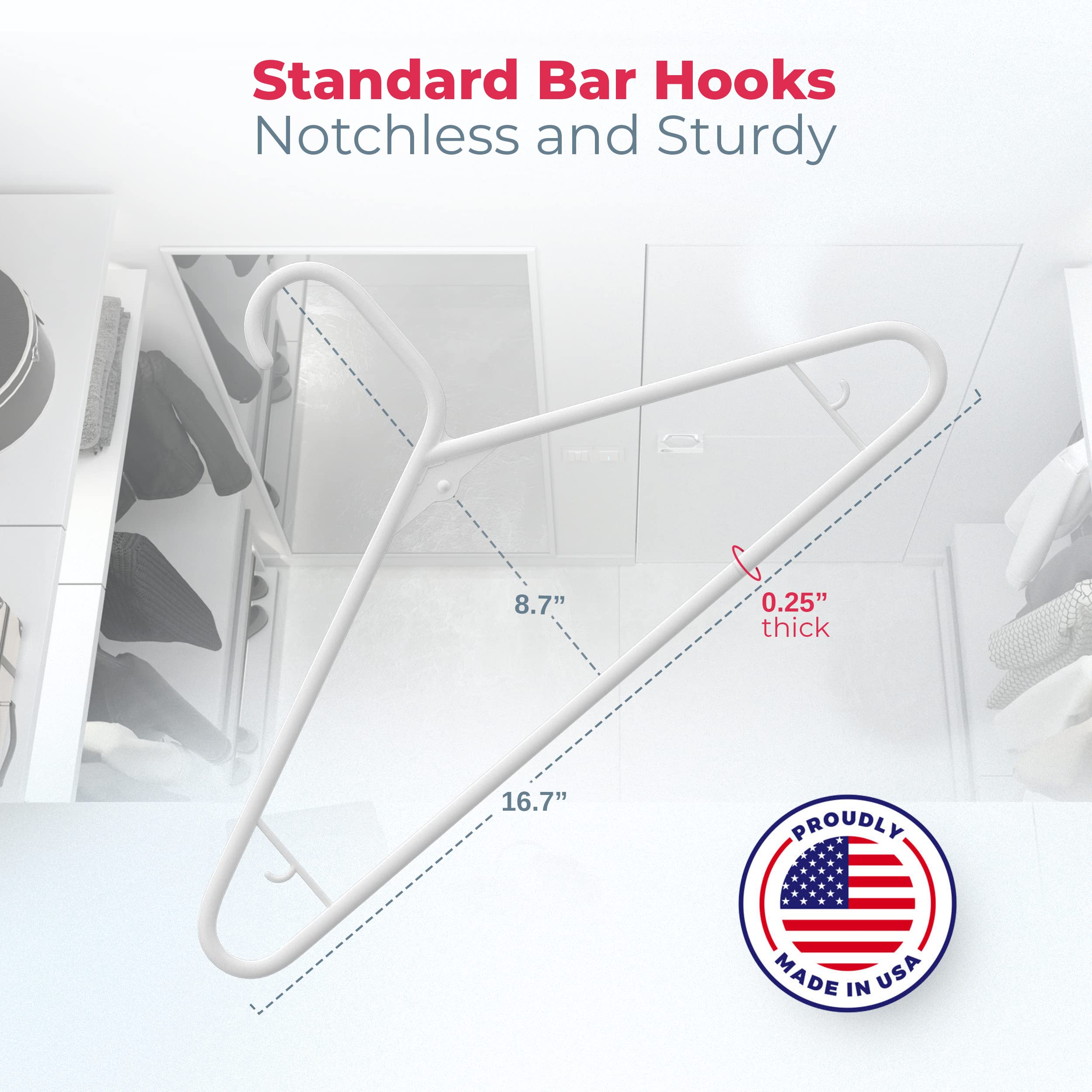 Plastic Hangers 15 Pack – Made in The USA – 6lb Capacity Standard Clothes Hangers with Strap Hooks for Dresses, Lingerie, Shirts, Pants, and Jackets – Black