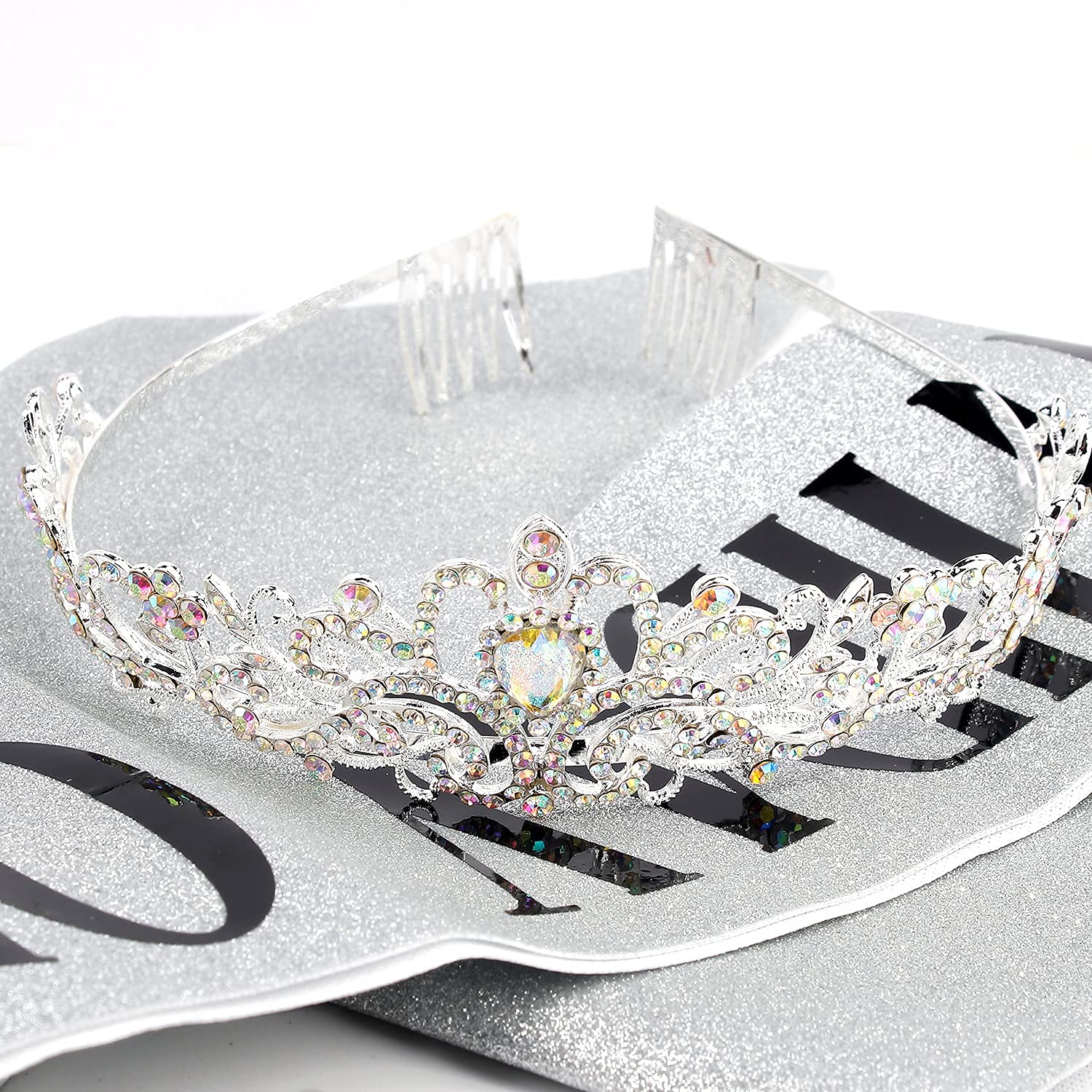 COCIDE Birthday Silver Tiara and Crowns Kit - Silver Tiara, Crown, Sash, Rhinestone Headband, Glitter Sash for Women & Girls Birthday Party Decorations