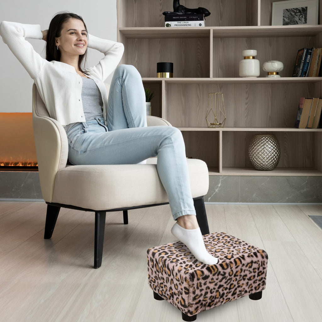 CAROLMADE Small Foot Stool Ottoman Footstool with Legs Under Desk Footrest for Living Room Bedroom and Office, Black
