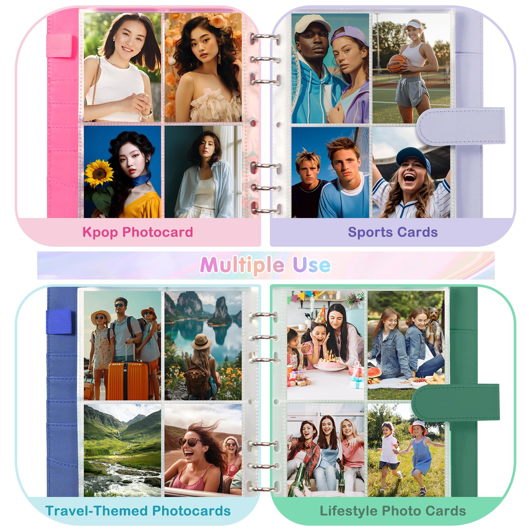 A5 Kpop Photocard Binder with 30 Pack 4-Pocket Card Pages, 6 Ring A5 Binder Card Collector Album with 240 Card Slots,PU Leather Binder Cover with Magnetic Buckle Closure for Organizing Trading Card