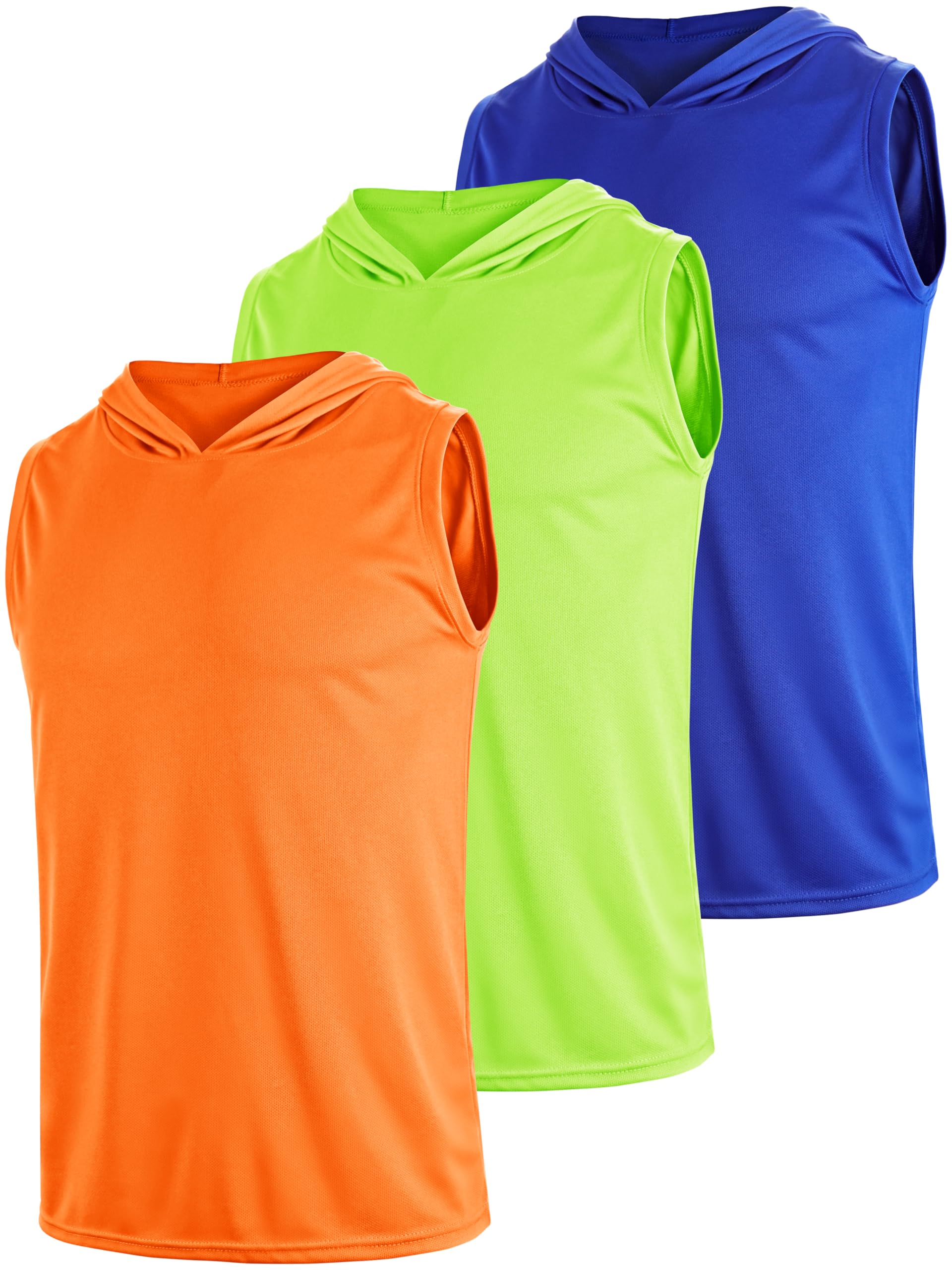3 Pack Men's Dry Fit Moisture Wicking Tech Quick Dry Sleeveless Shirts Mesh Hoodie Active Athletic Tank Tops