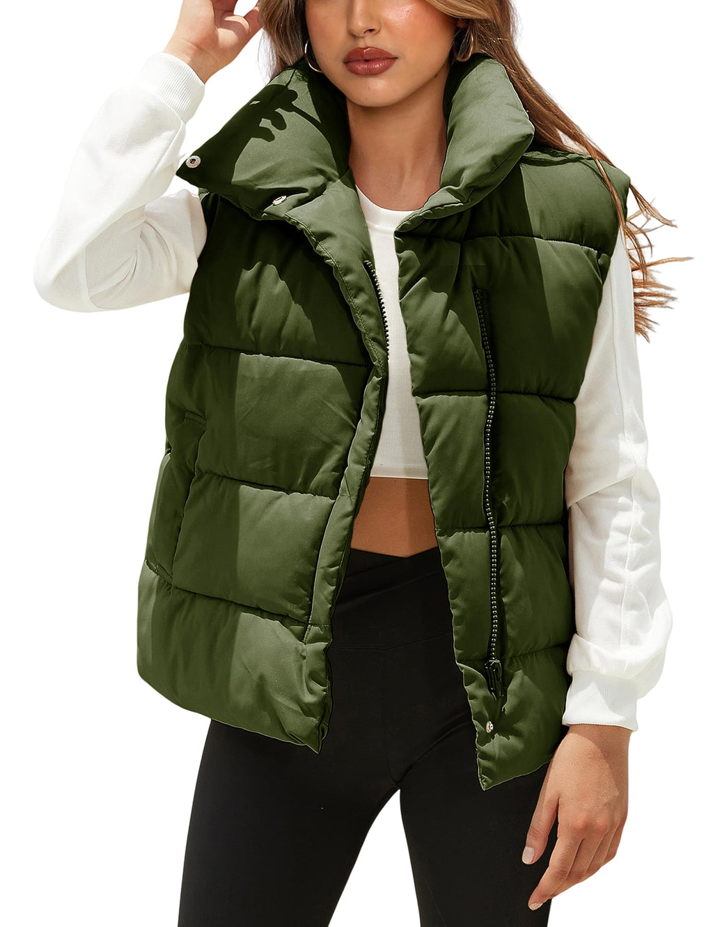 Himosyber Womens Puffer Vest Sleeveless Casual Loose Winter Warm Lightweight Stand Collar Down Jacket Coats
