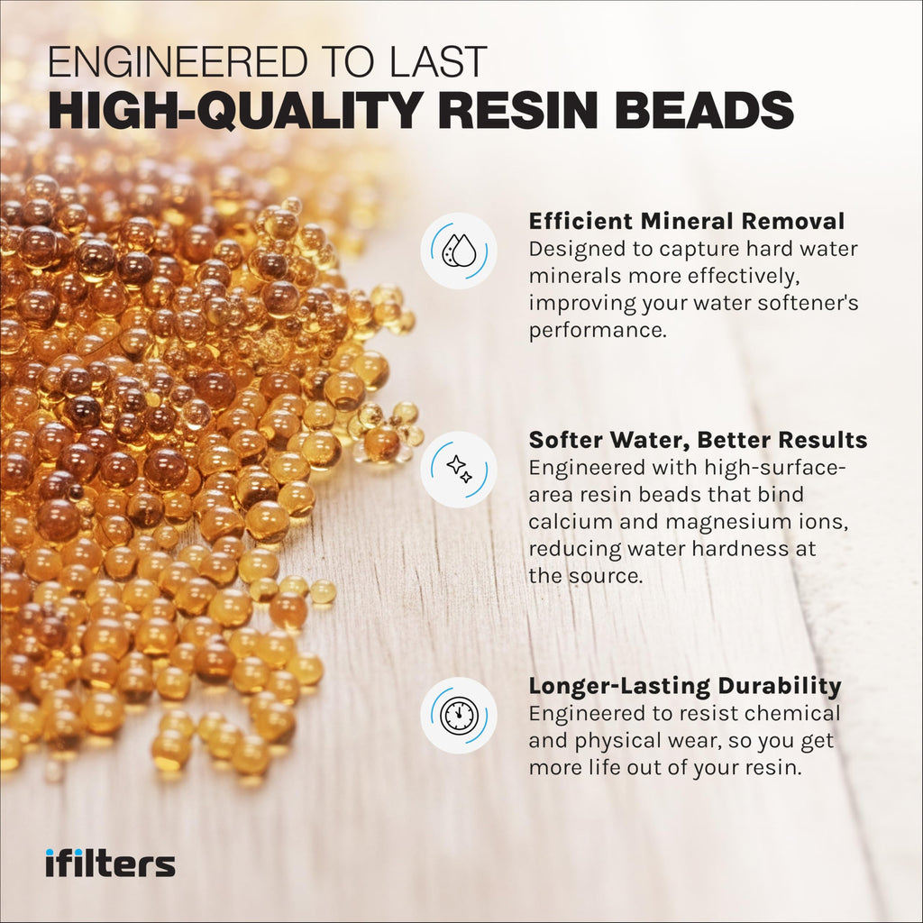 iFilters Water Softener Resin Media Replacement - 1/2 Cubic Foot (CuFt) | 100% Ion Exchange High Quality Premium Cation | 16,000 Grain Capacity | NSF Certified (MED-CAT-025/2)