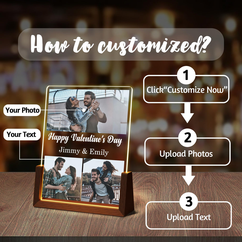 Personalized Fathers Day Birthday Gifts For Daddy Dad From Daughter Son Wife, Custom Acrylic Plaque Light Up Picture Frame, Customized Dad Gifts For Husband Men Papa Fathers Day Christmas